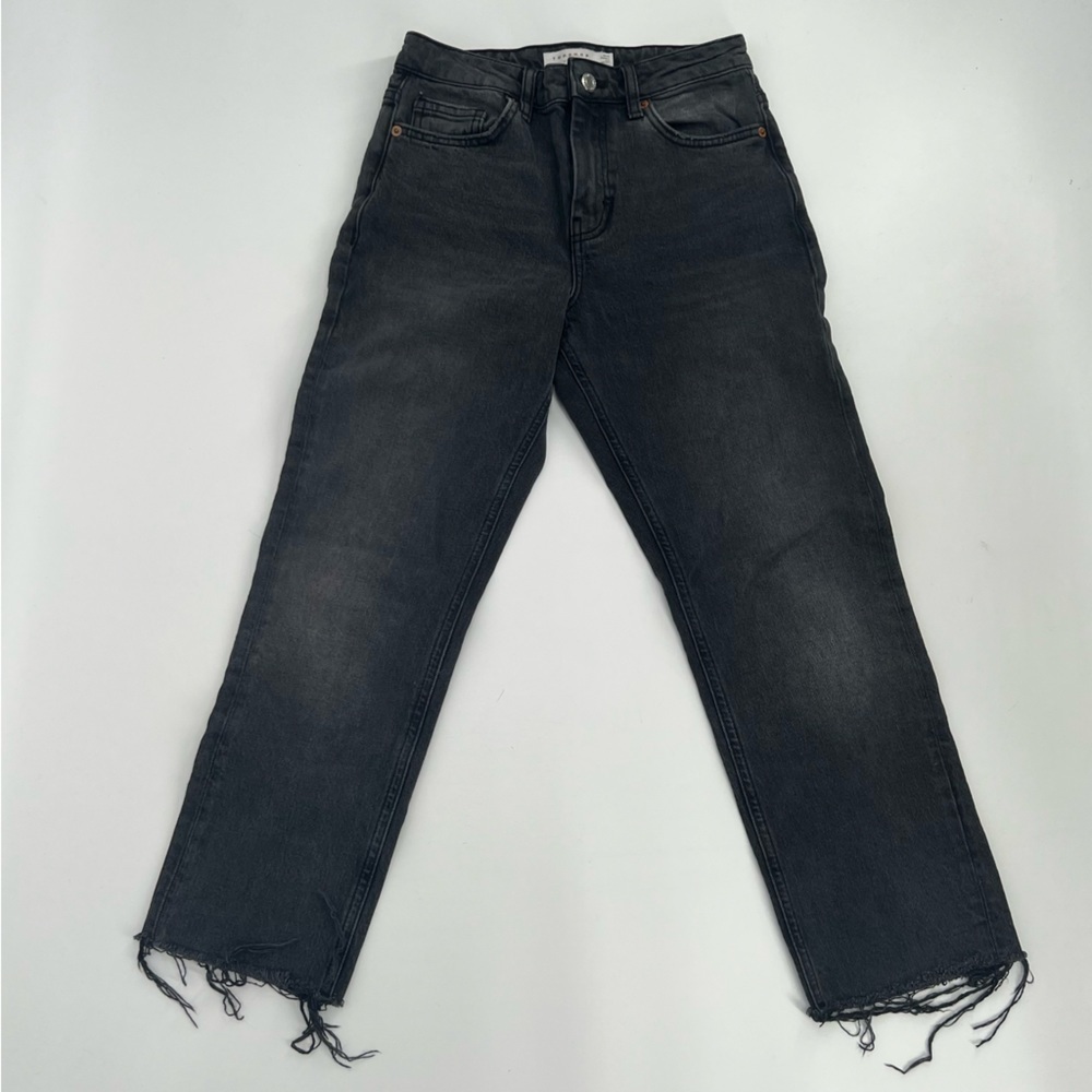 Topshop Black Straight Leg Rough Hem Jeans Size 24 Petite Women’s